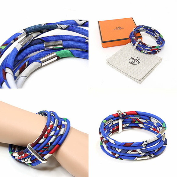 HERMES Petit H Silk Bracelet 6-Row Blue Multicolor 20cm - Picture 3 of 3